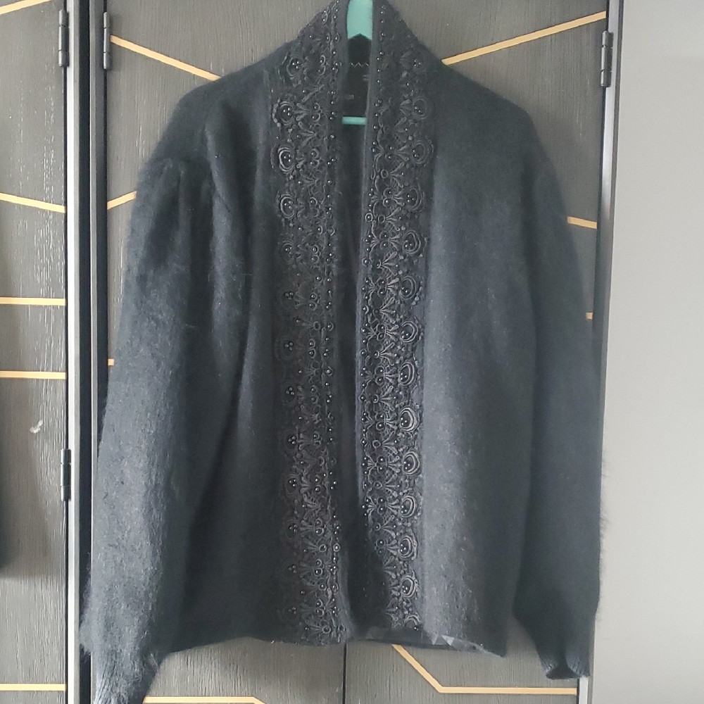 Elegant Black Angora Embroidered Women's Jacket